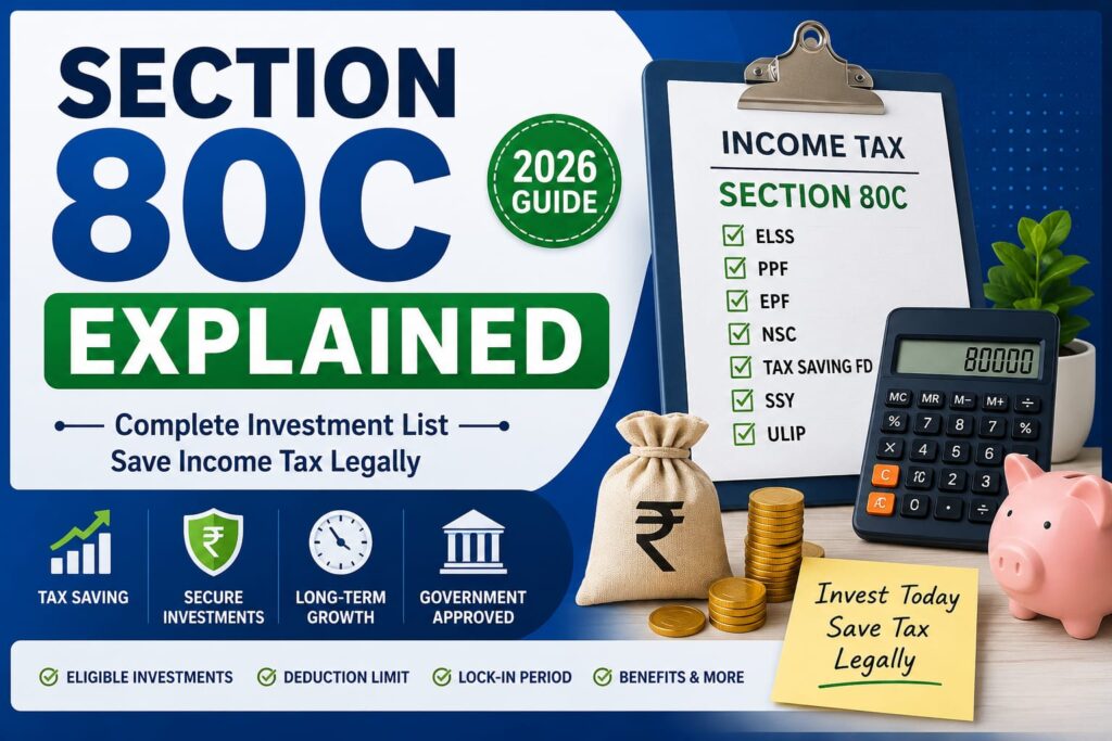 Section 80C tax saving investments in India 2026 including ELSS, PPF, EPF, NSC, ULIP and Tax Saving Fixed Deposit