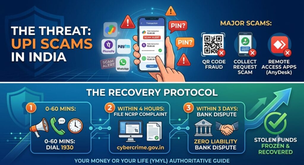 the Indian digital ecosystem has robust mechanisms to freeze stolen funds and recover assets if you act immediately. This guide breaks down how modern UPI scams operate and provides an exact, step-by-step technical recovery protocol.