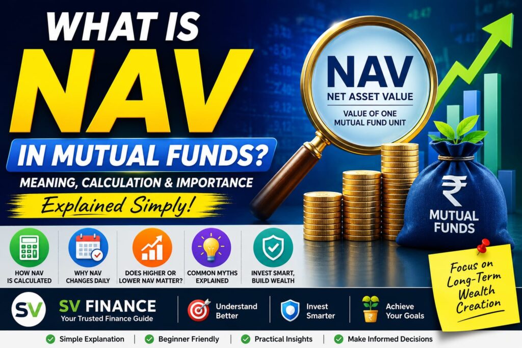 Professional illustration explaining the expense ratio in mutual funds with investment growth charts, cost versus returns concept, and wealth creation for Indian mutual fund investors.