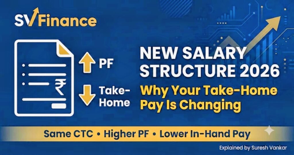 New salary structure 2026 banner showing why take-home pay is reducing due to higher PF contribution under new labour codes